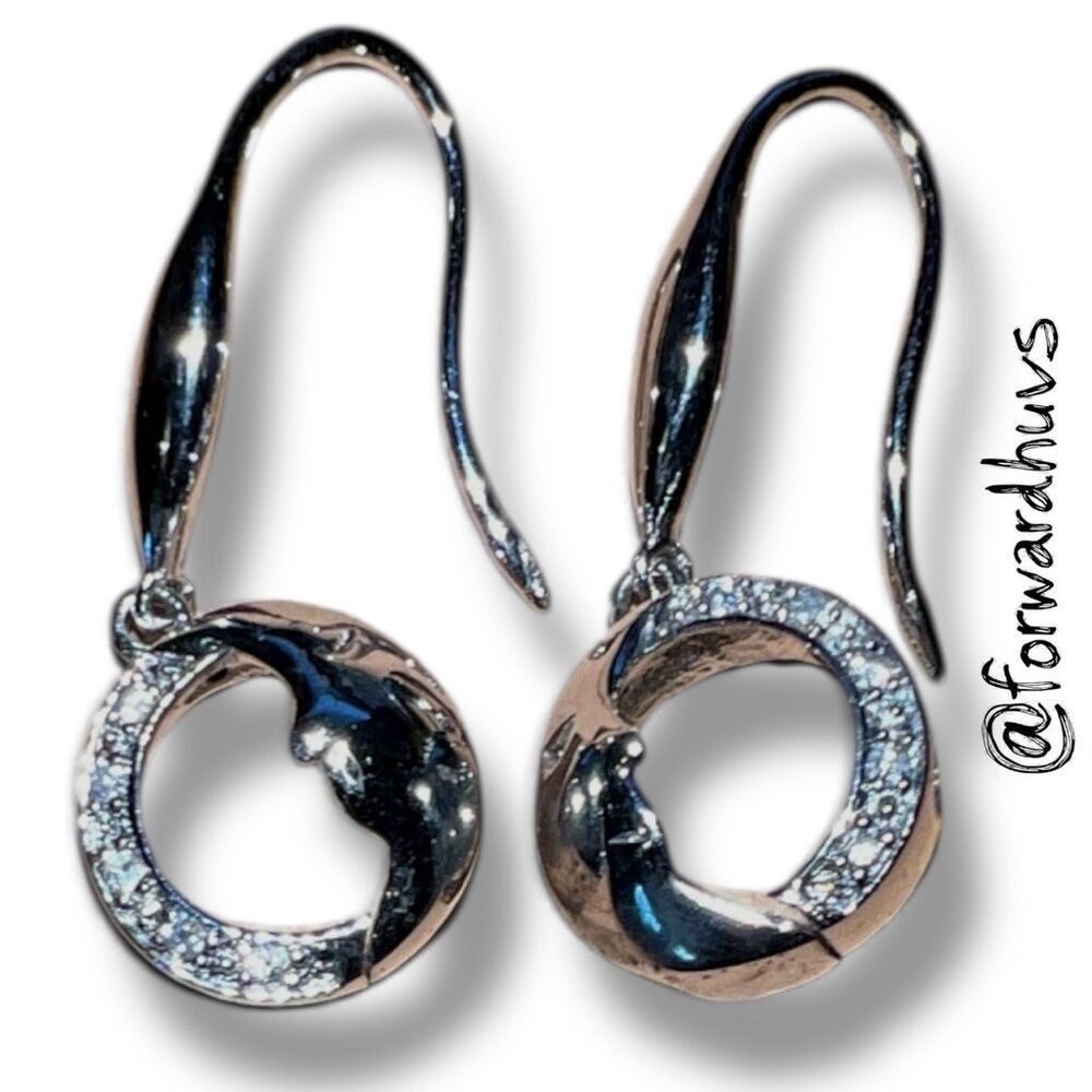 Sterling Silver Half Moon Earrings with Cubic Zirconium – 925 Marked